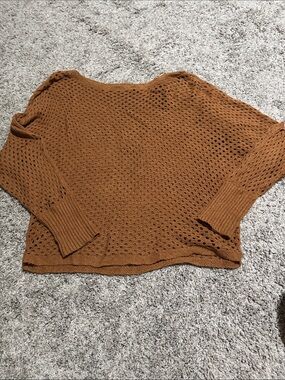 Express Open-Knit Scoop Neck Sweater in Rust